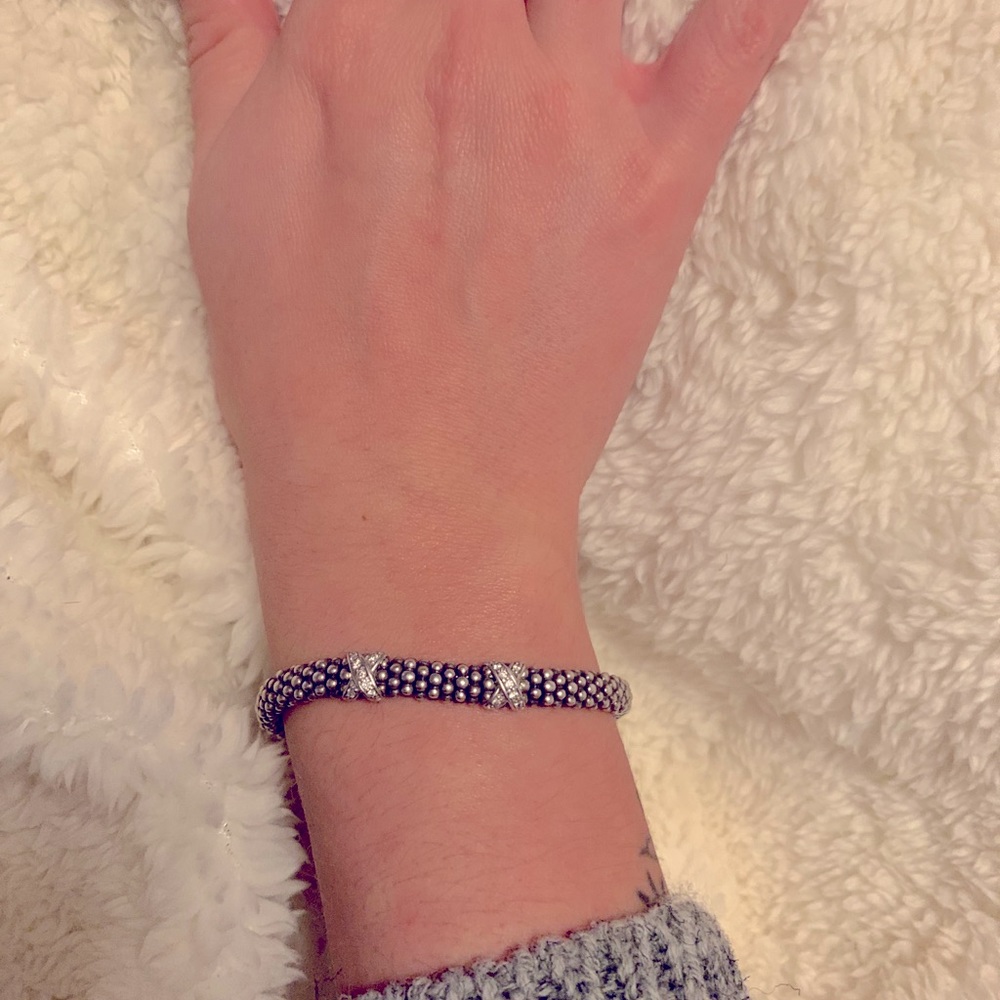Lagos Diamond and Silver Double X Caviar Bracelet